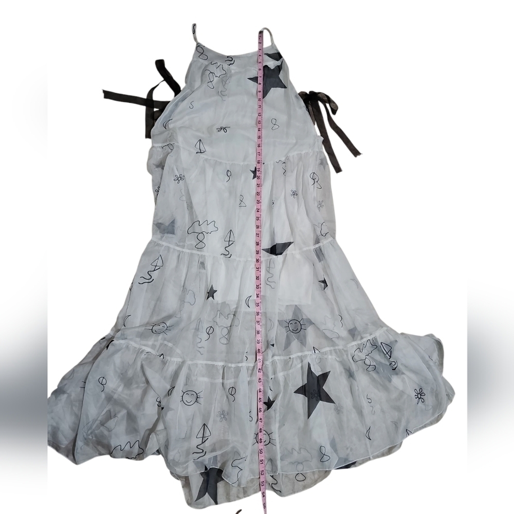 FashionMia M White Black Artsy Tiered Maxi Dress Organza Boho Festival Style Y2K - Picture 8 of 8